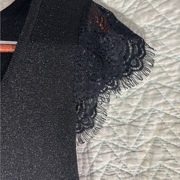 Carmen Marc Valvo Black Metallic Dress lace cap sleeves - Picture 4 of 5